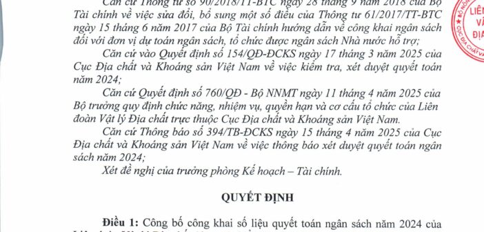 Công bố công khai quyết toán ngân sách nhà nước năm 2025 của Liên đoàn Vật lý Địa chất