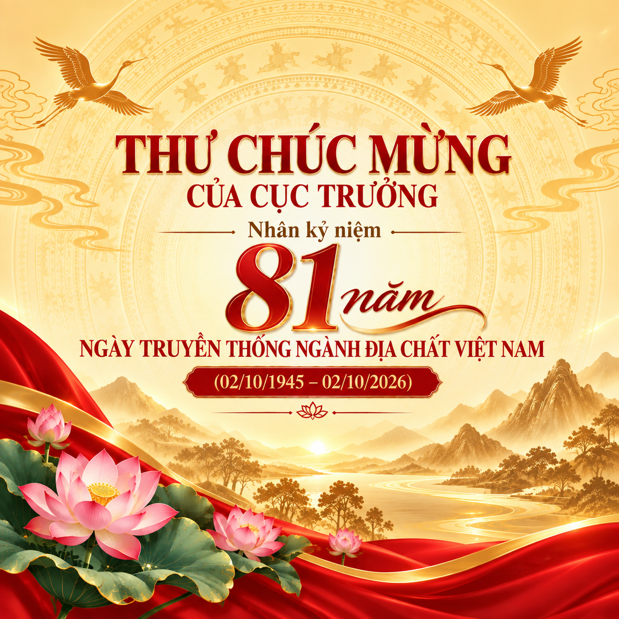 Thư chúc mừng của Cục trưởng Nhân kỷ niệm 81 năm Ngày truyền thống ngành Địa chất Việt Nam (02/10/1945 – 02/10/2026)